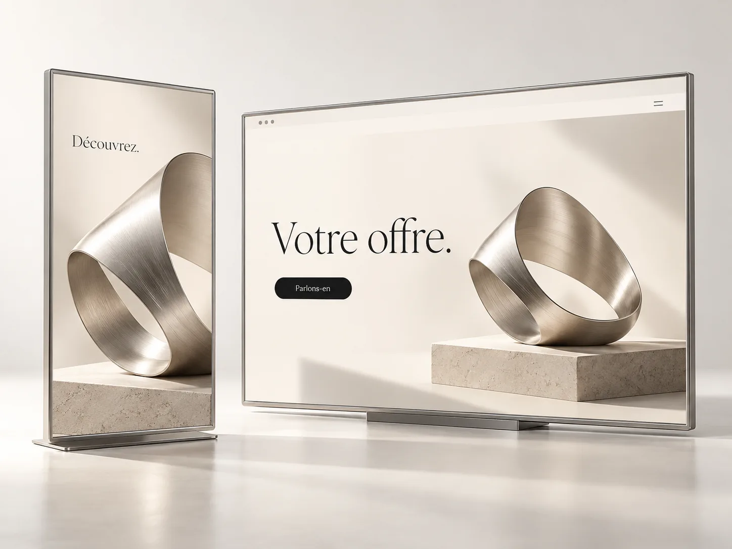 Une création publicitaire et sa page de destination partagent la même identité visuelle.